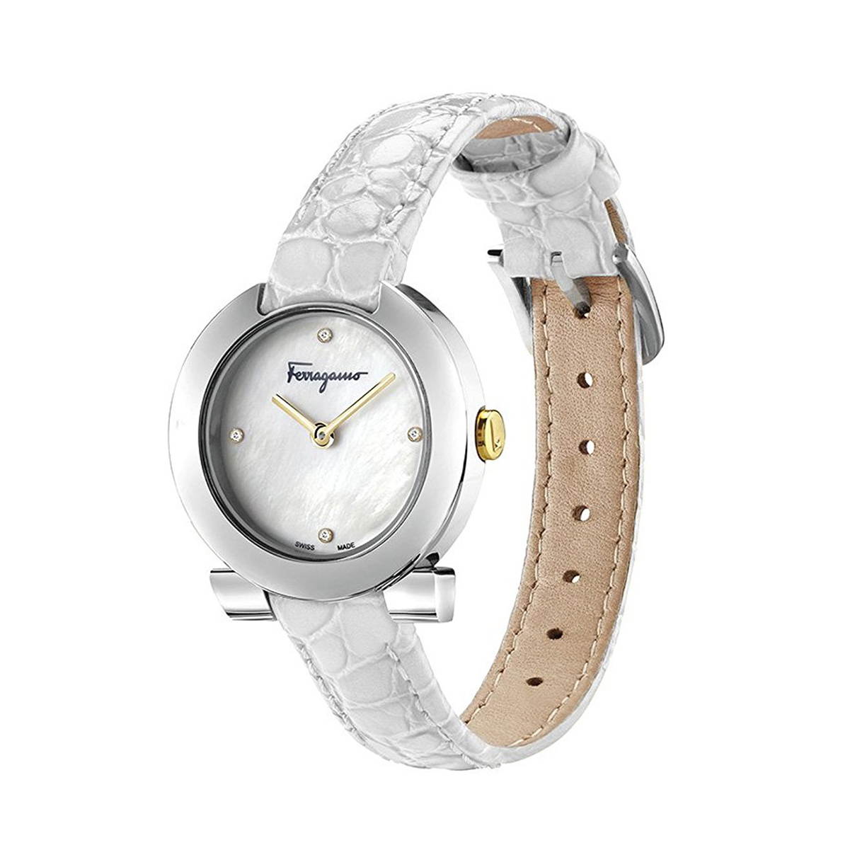 GANCINO STAINLESS WHITE LEATHER LADIES WATCH FAP010016, 30MM
