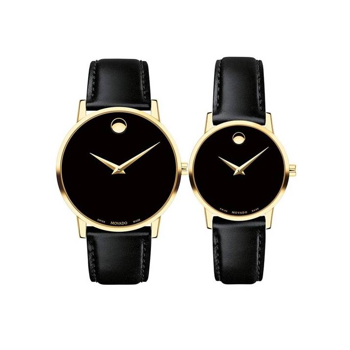 MOVADO Swiss Museum Classic Black Dial Gold PVD Slim Leather  28MM