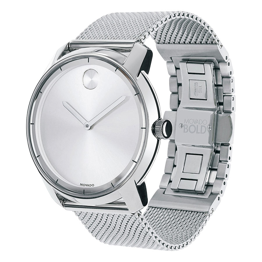Movado Bold Silver Dial Stainless Steel Mesh , 44mm