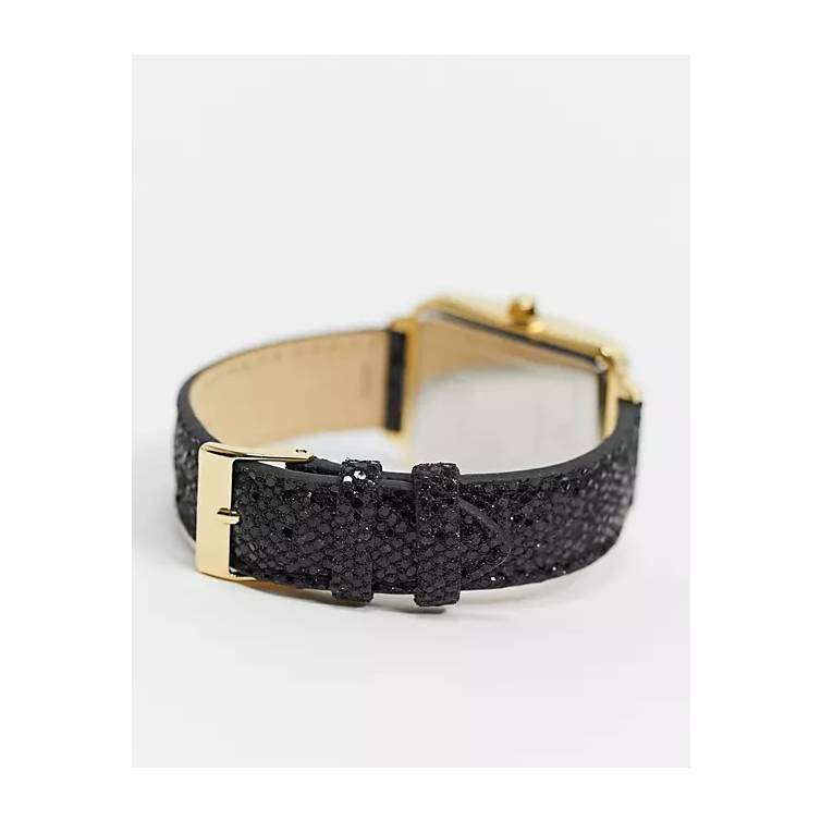 GUESS  Dressy Gold-Tone , Crystal-Accented Bezel and Genuine Leather Strap Buckle  36mm