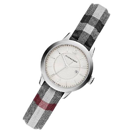 BURBERRY The Classic Round Stone Check Fabric Strap Watch, 32mm