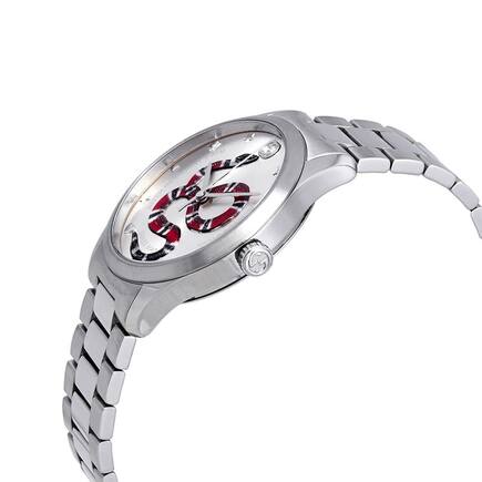 GUCCIG-Timeless Silver Dial with Snake Motif Stainless Steel Watc  38MM