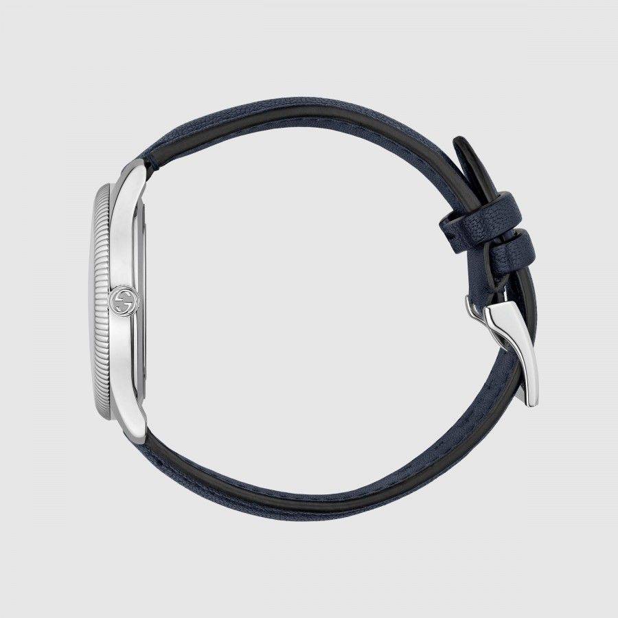Gucci G-Timeless Leather Strap Watch in Blue Silver at Nordstrom  40MM