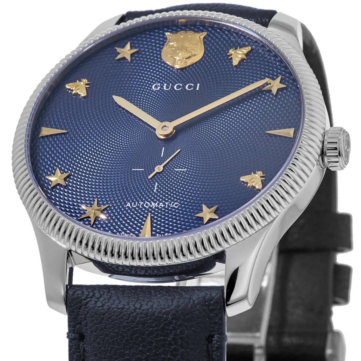 Gucci G-Timeless Leather Strap Watch in Blue Silver at Nordstrom  40MM