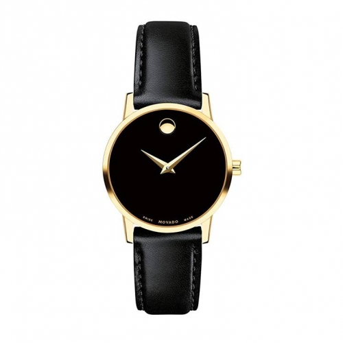 MOVADO Swiss Museum Classic Black Dial Gold PVD Slim Leather  28MM