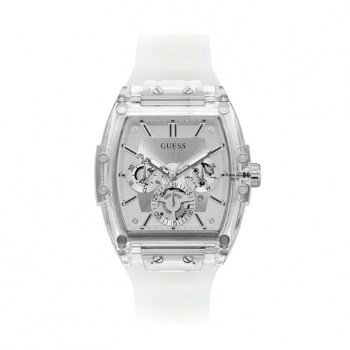 GUESS Men Stainless Steel Quartz Watch with Plastic Strap, White  43MM