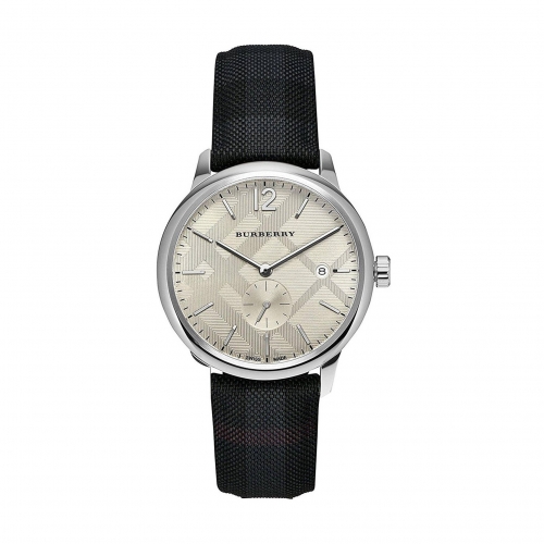 Burberry The Classic Round Stainless Steel Leather Strap Watch-BLACK-One Size  40MM