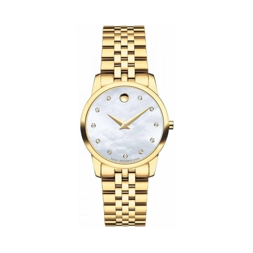 Movado Museum Classic White Mother Of Pearl Set with Diamonds Dial Ladies Watch  28MM